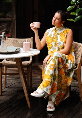 فستان كريمي مطبوع