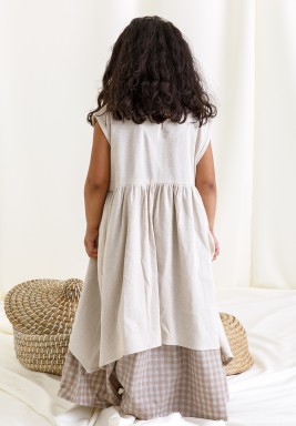 فستان بيج كتان بطبقتين