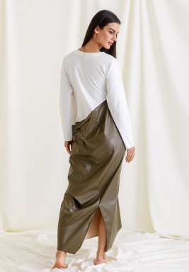 فستان أبيض و زيتي