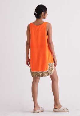 فستان غطاء لرداء السباحة بخامة المنشفة باللون البرتقالي النيون