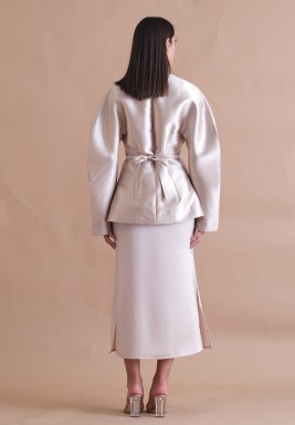 طقم بليزر و فستان شامبين حرير