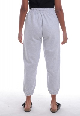 بنطال رياضي رمادي بخصر مطاطي