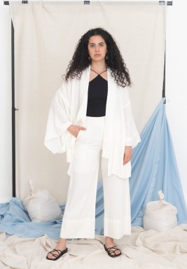 كيمونو ابيض فضفاض قطن