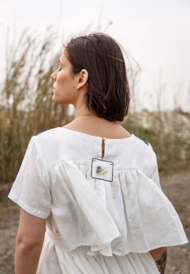 فستان ازرق و ابيض بحزام