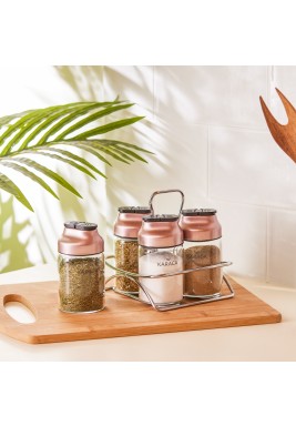 كاراجا - طقم توابل زجاجي 5 قطع - وردي ذهبي 