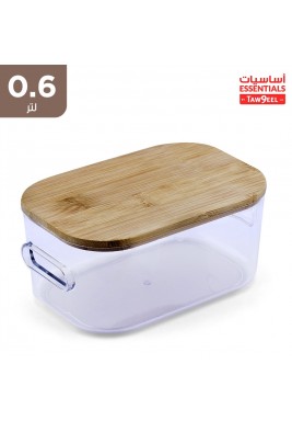 أساسيات توصيل - صندوق تنظيم بلاستيك 0.6 لتر بغطاء خشبي