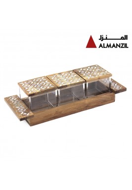 المنزل - طقم حاويات حفظ البخور خشبي مع صينية