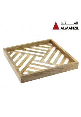 المنزل - صينية من خشب المانجو والراتنج - مربعة 