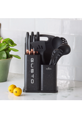 كاراجا - طقم سكاكين جوستو أسود مع لوح تقطيع 12 حبة