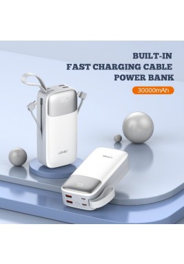 باور بانك USB-C سريع الشحن بسعة 30000 مللي أمبير في الساعة مع شاشة LED ذكية وكابل شحن مدمج من لدنيو