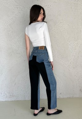 Black Contrast Denim Pants 