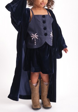 Navy Velvet Set with Linen Top 